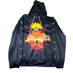Naruto Hoodie Black Pullover Anime Graphic Size L 23x28 Unisex‎ Ninja Streetwear